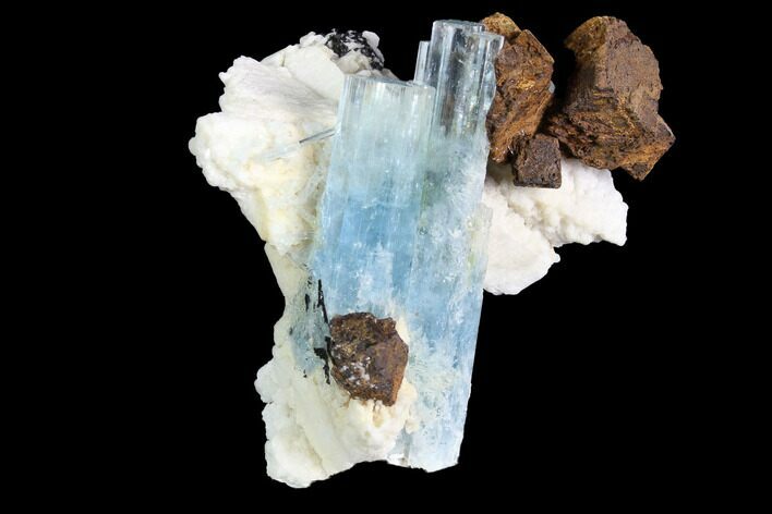 Gorgeous Aquamarine Crystal with Black Tourmaline & Feldspar - Namibia #92703